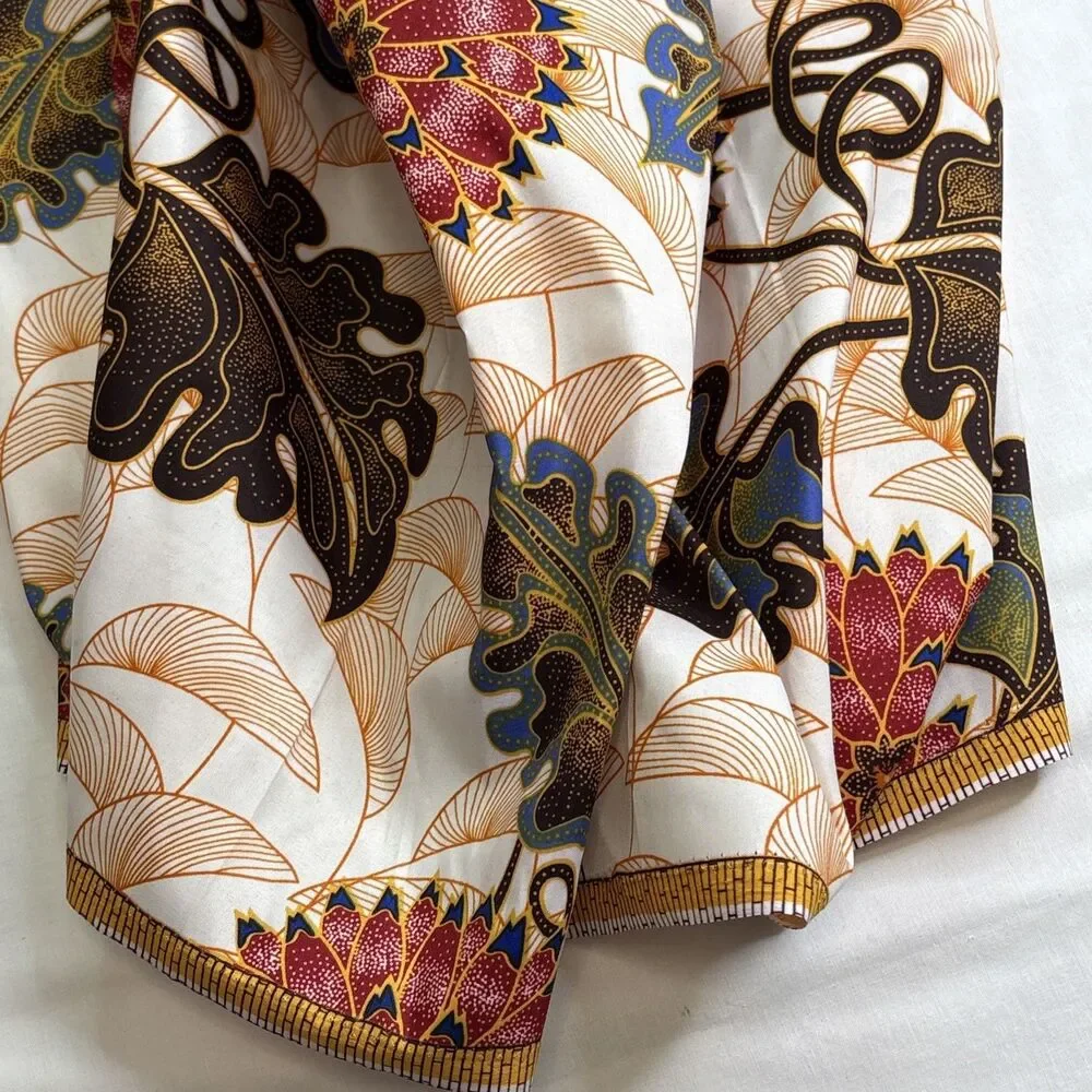 African Wax Fabric/ AA Kingdom - Green, Dark Orange, Dark  Brown Floral 46
